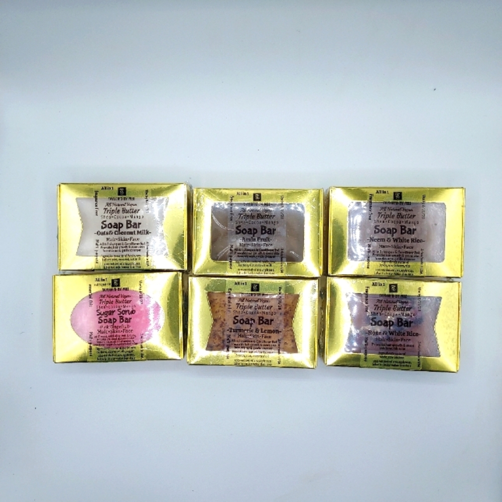 6 Pack Triple Butter Soap Bar Set - Gold Packaging